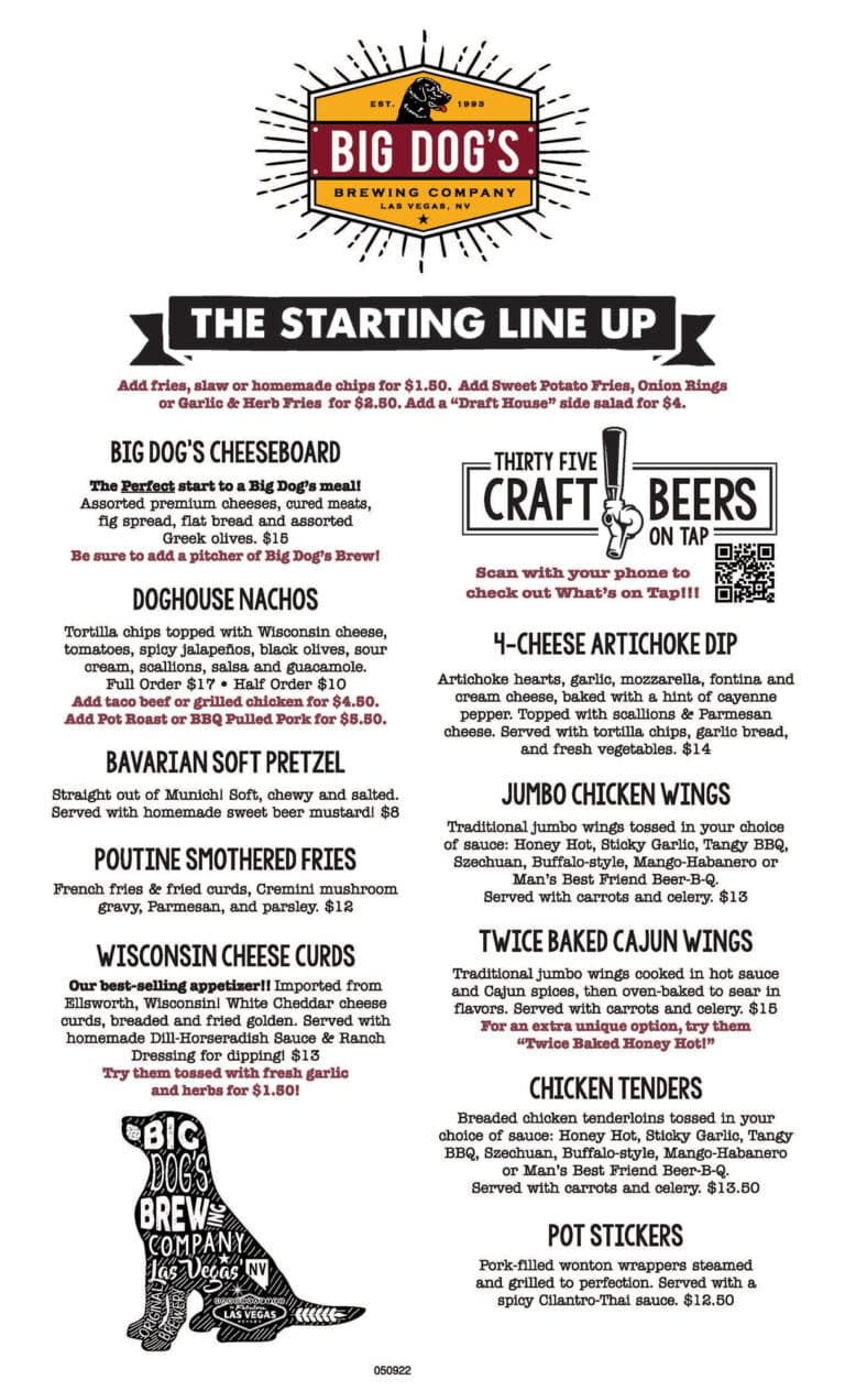 Brewpub Menus Big Dog's Brewing Company